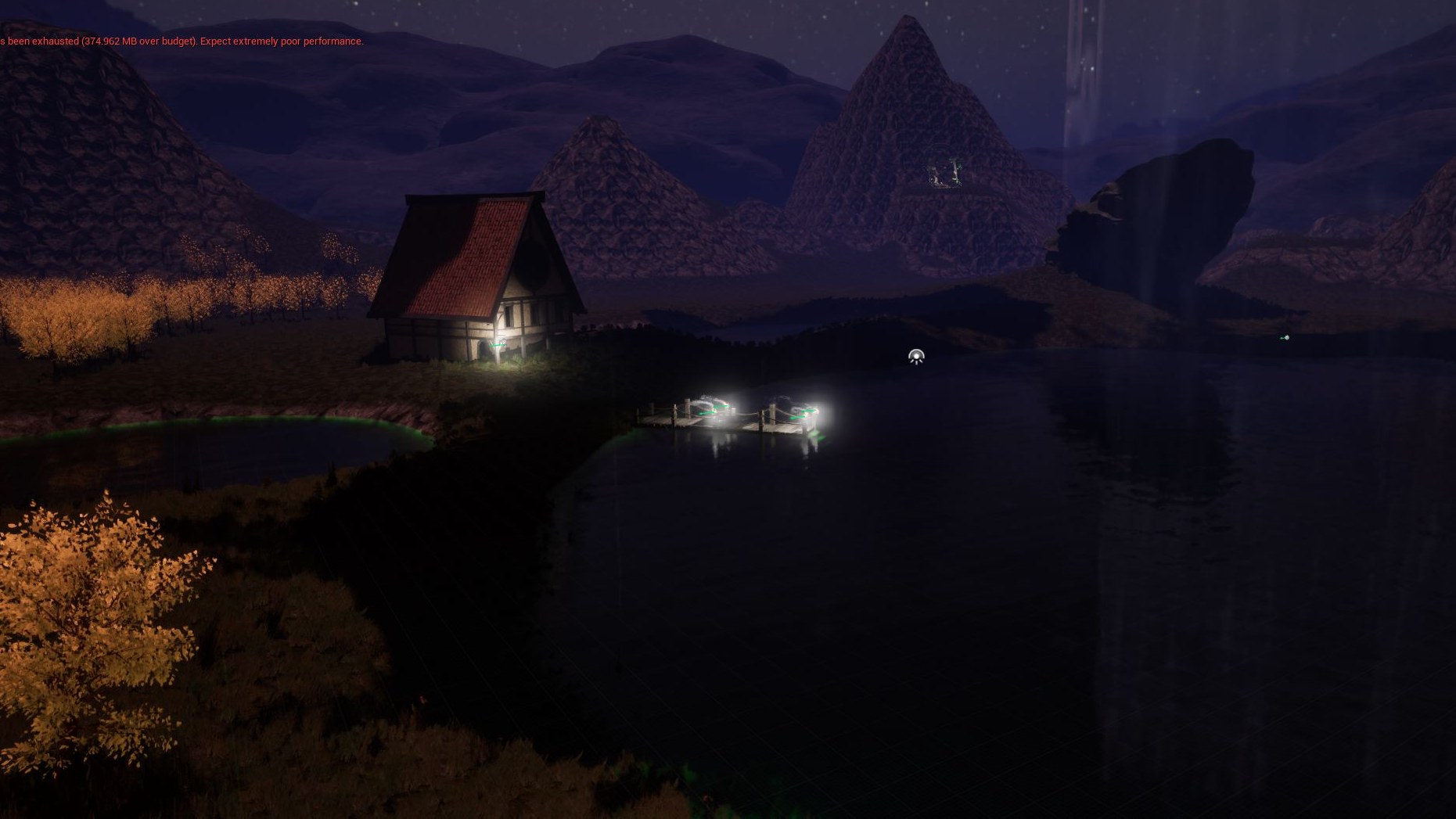 Fishing hut at night — a landmark you can find again from the air.