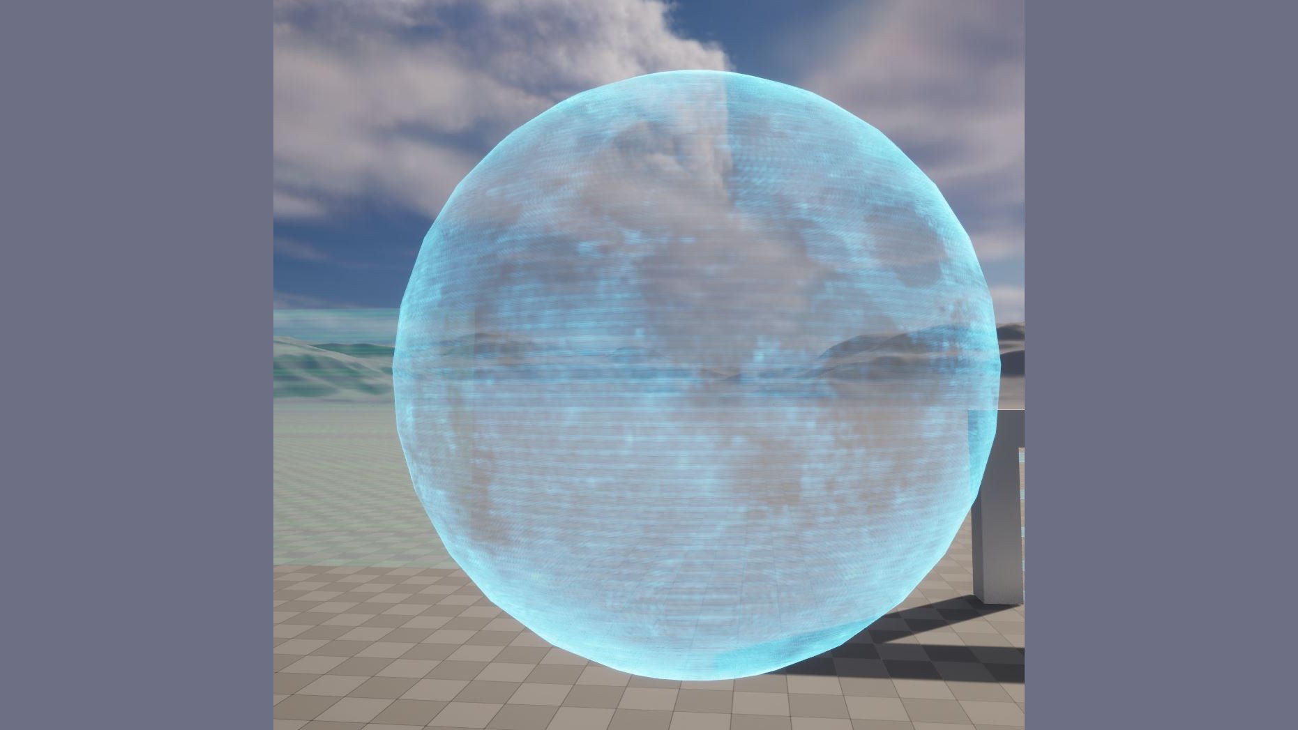 Holographic sphere — the same scanline language on a volume, not a card.
