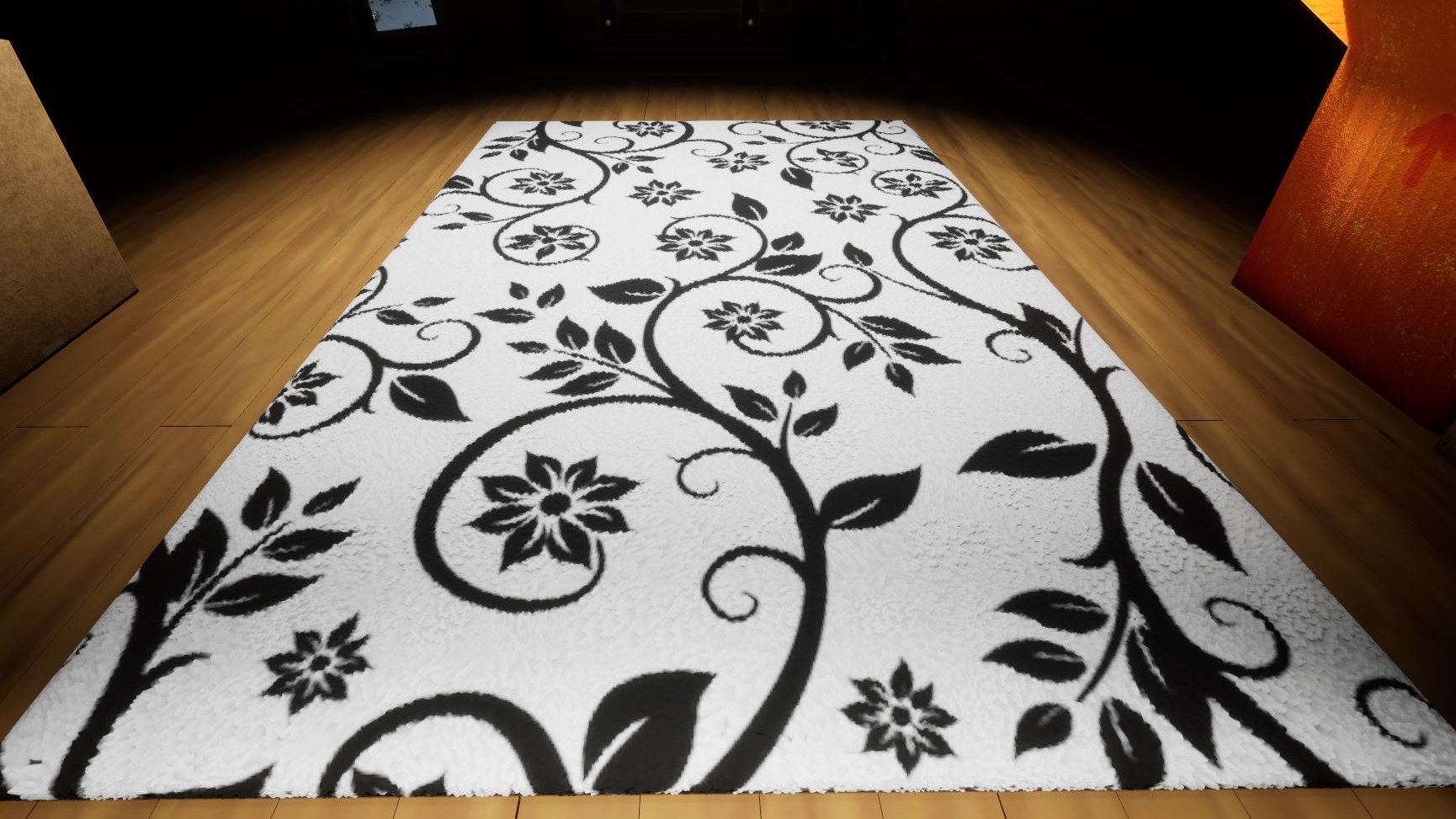 Attic rug — pattern and pile as dressing, not a decal on the floor.